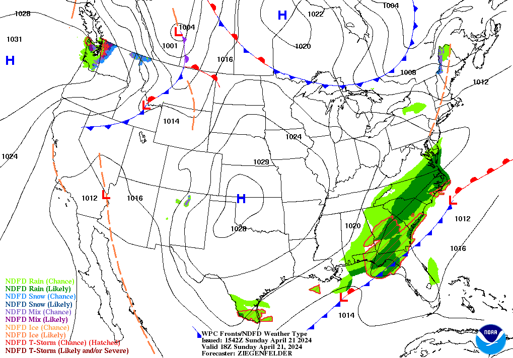 Day 1 (Sunday): Forecast Surface Map