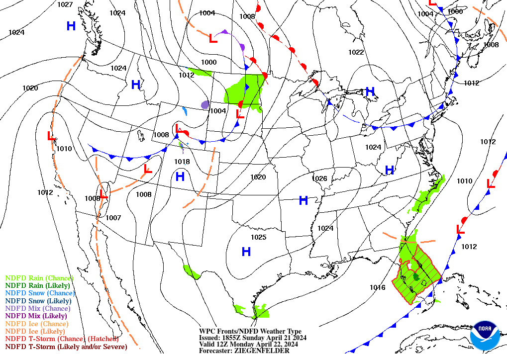Day 2 (Monday): Forecast Surface Map