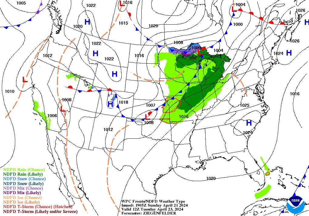 Day 3 (Tuesday): Forecast Surface Map