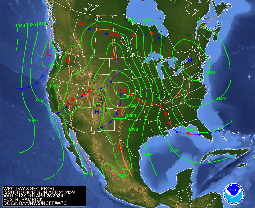 Day 5 (Thursday): Forecast Surface Map