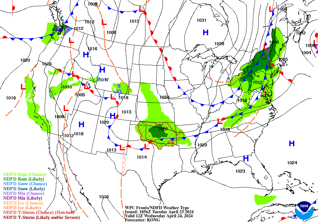 Day 2 (Wednesday): Forecast Surface Map