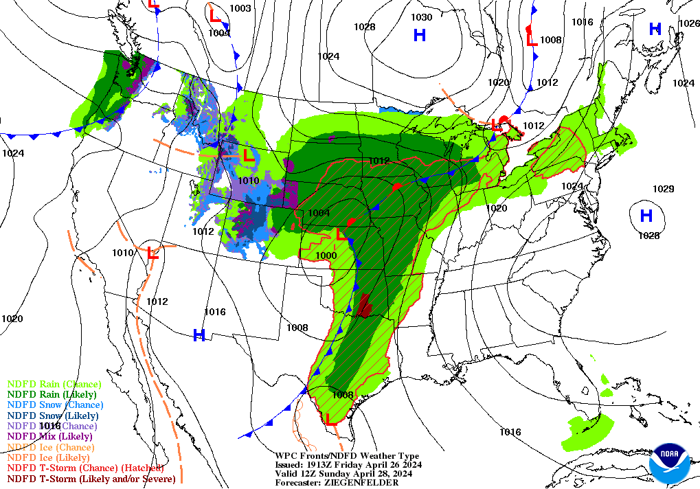 Day 3 (Sunday): Forecast Surface Map