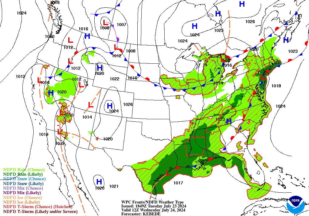 Day 2 (Wednesday): Forecast Surface Map