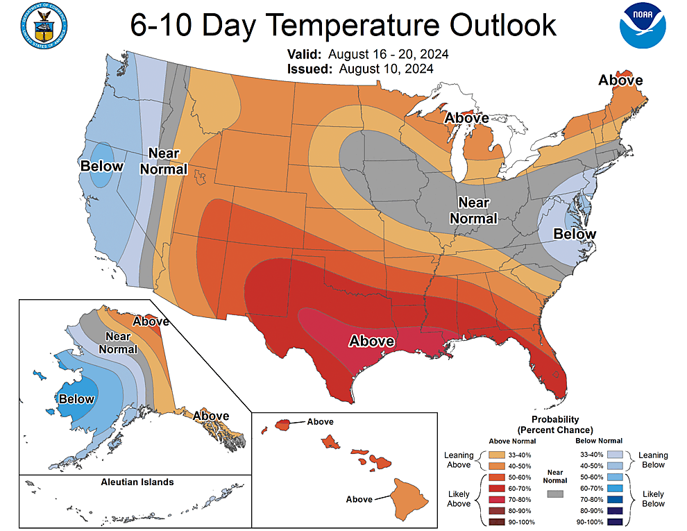 NOAA CPC 6 to 10 Day Temperature Probability Outlook