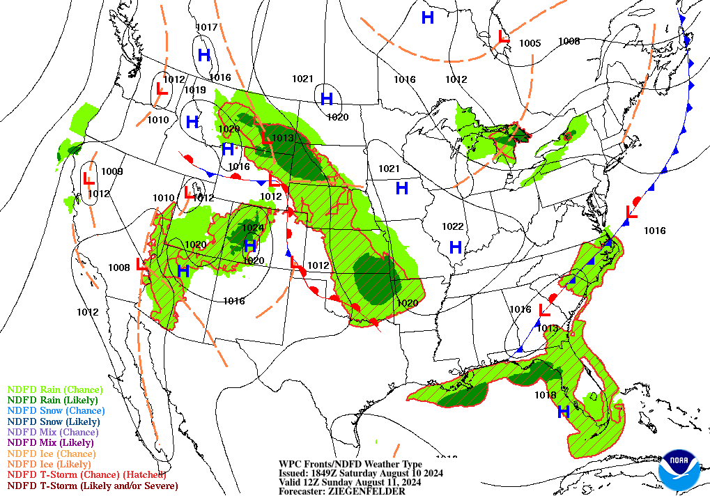 Day 2 (Sunday): Forecast Surface Map