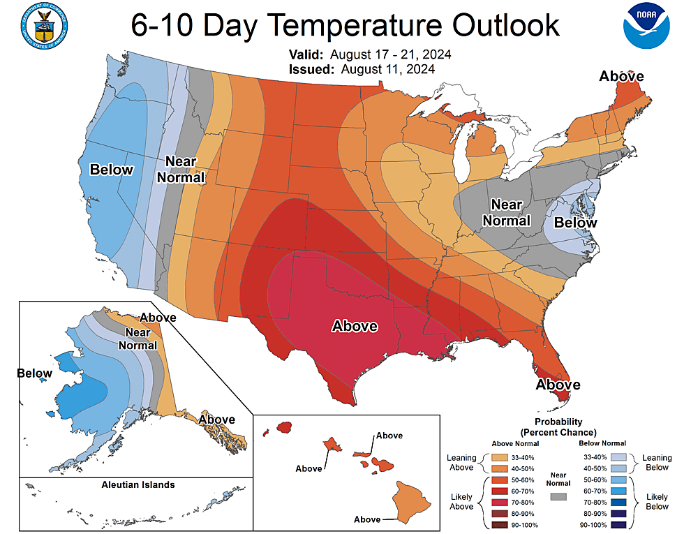 NOAA CPC 6 to 10 Day Temperature Probability Outlook