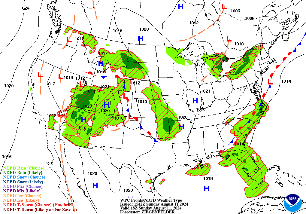 Day 1 (Sunday): Forecast Surface Map