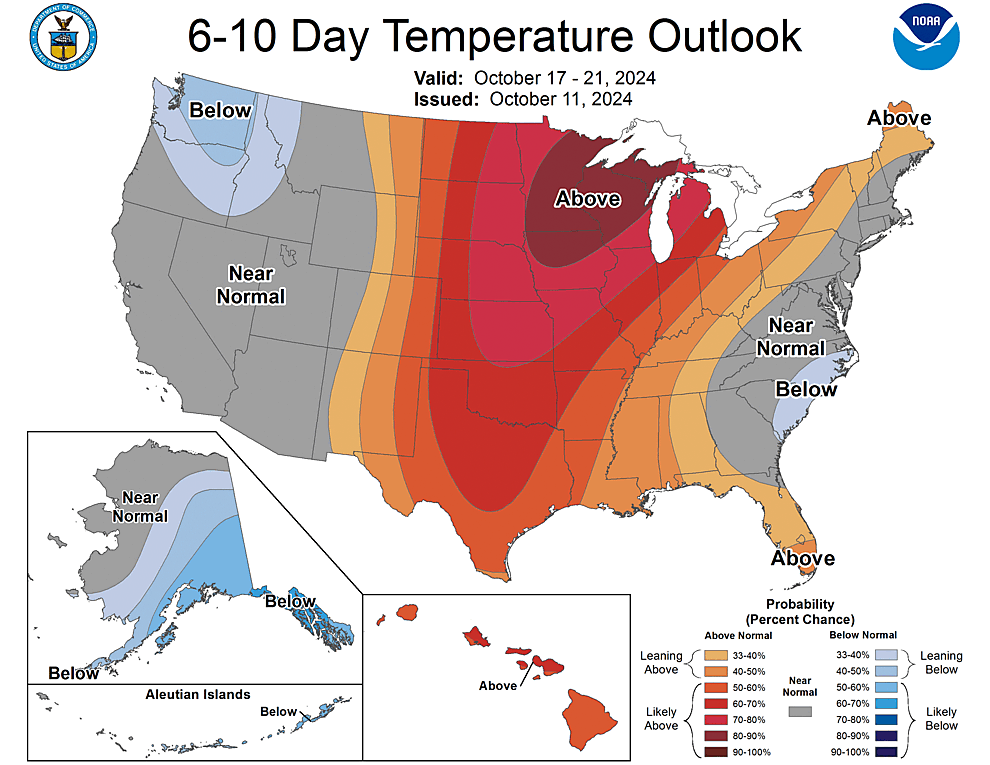 NOAA CPC 6 to 10 Day Temperature Probability Outlook