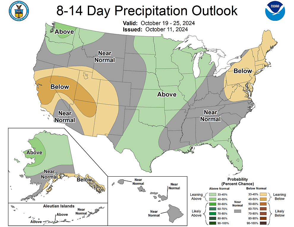 NOAA CPC 8 to 14 Day Precipitation Probability Outlook