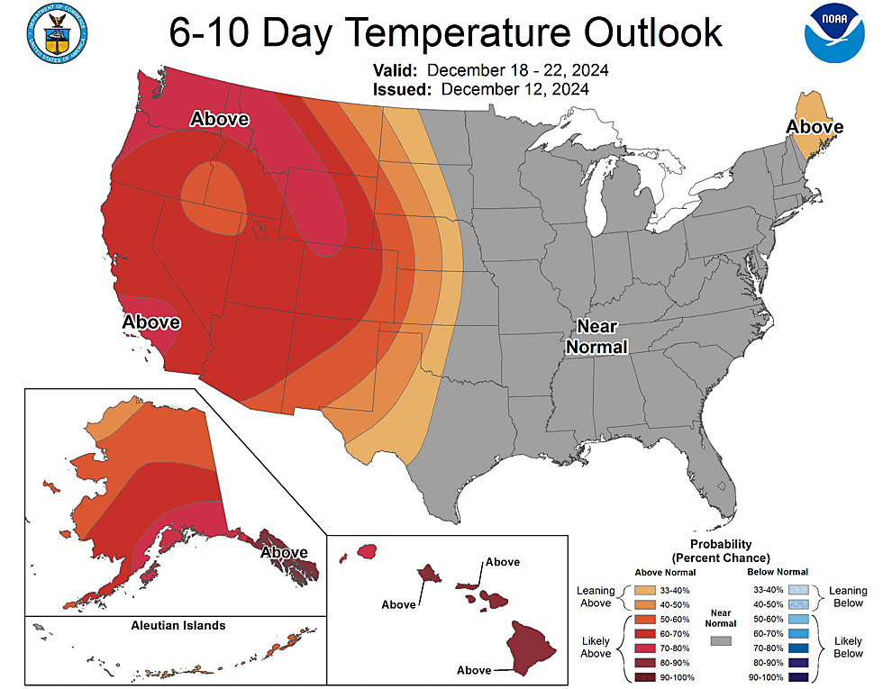 NOAA CPC 6 to 10 Day Temperature Probability Outlook