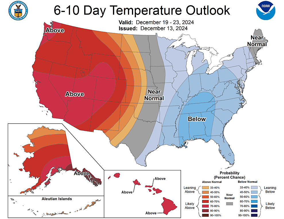 NOAA CPC 6 to 10 Day Temperature Probability Outlook