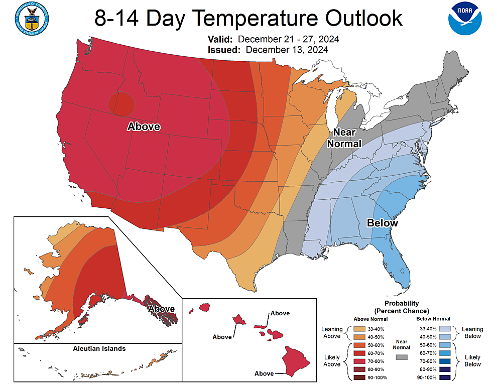 NOAA CPC 8 to 14 Day Temperature Probability Outlook