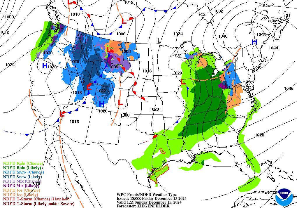 Day 3 (Sunday): Forecast Surface Map