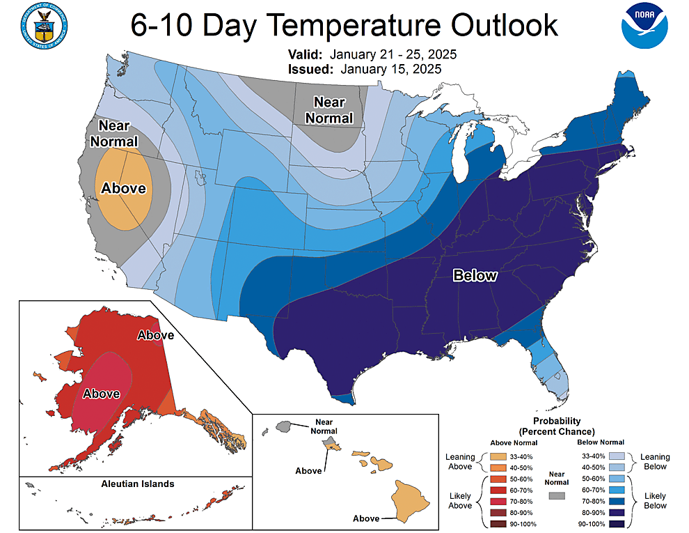 NOAA CPC 6 to 10 Day Temperature Probability Outlook