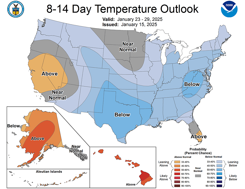NOAA CPC 8 to 14 Day Temperature Probability Outlook