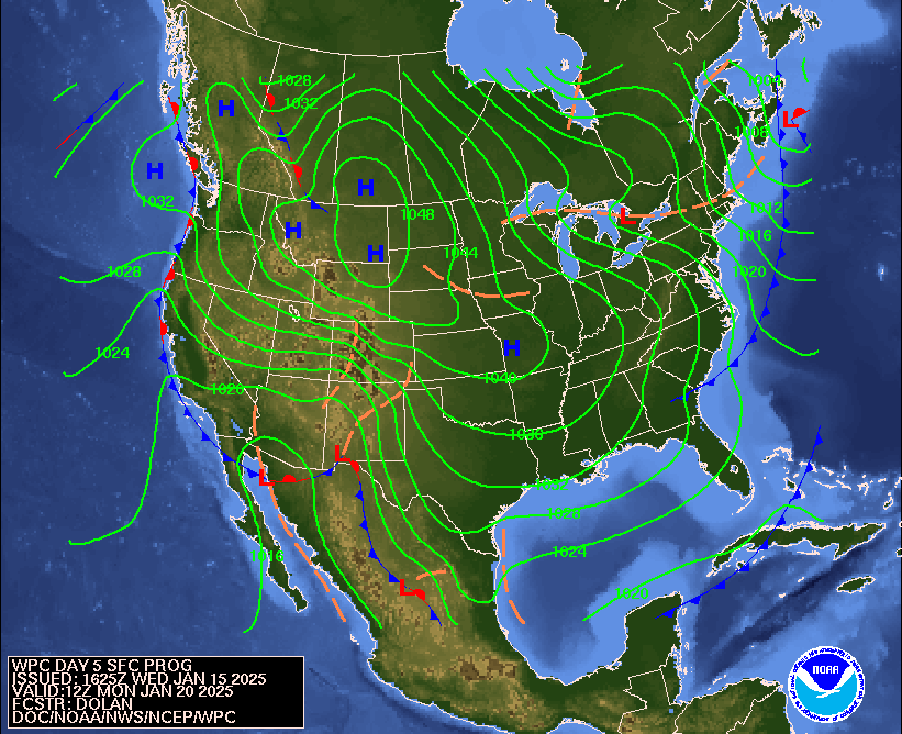 Day 5 (Sunday): Forecast Surface Map