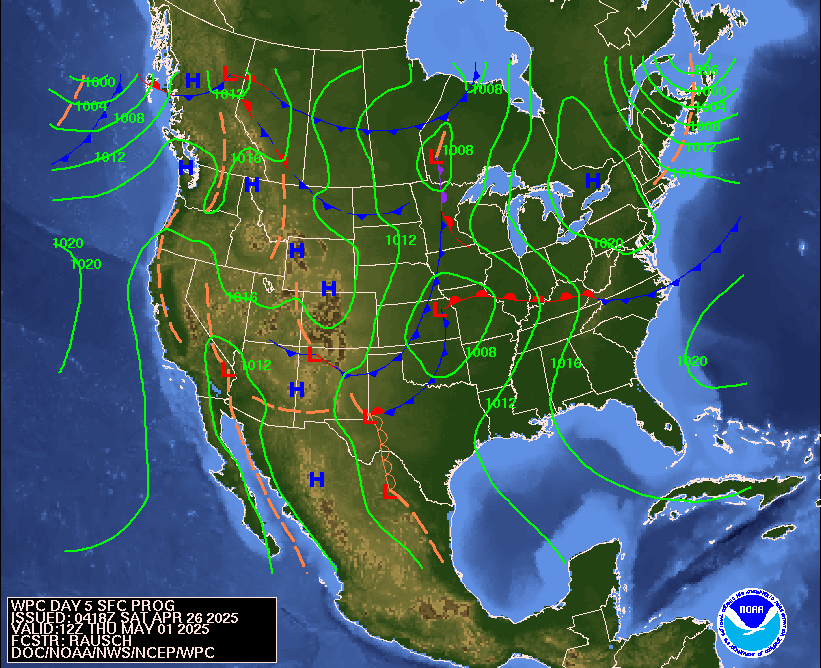 Day 5 (Wednesday): Forecast Surface Map