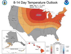 NOAA CPC 8 to 14 Day Temperature Probability Outlook