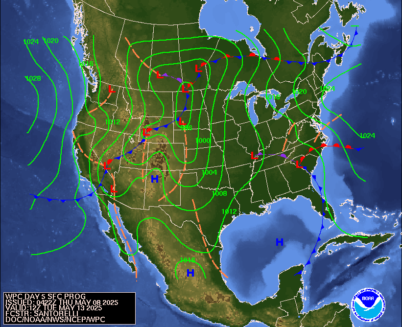 Day 5 (Monday): Forecast Surface Map