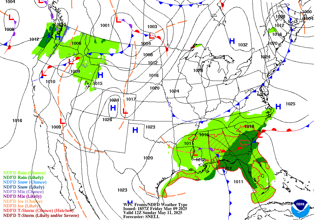 Day 3 (Sunday): Forecast Surface Map