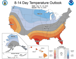 NOAA CPC 8 to 14 Day Temperature Probability Outlook