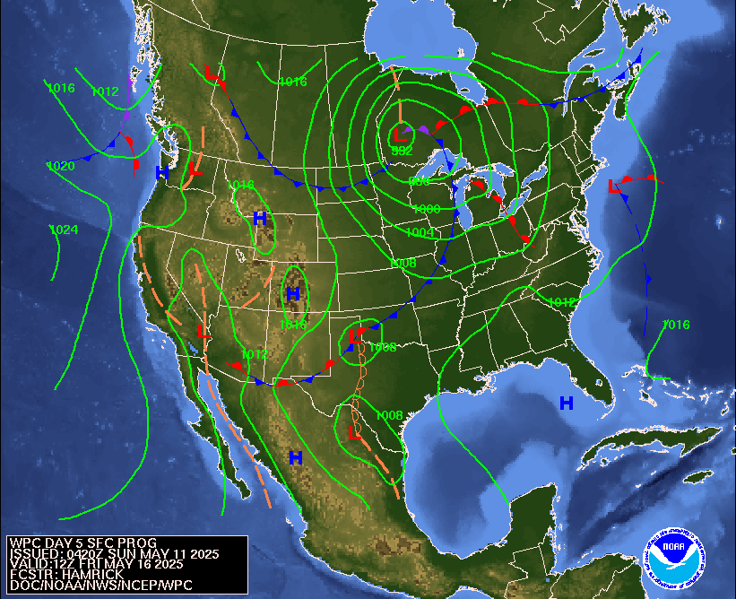 Day 5 (Thursday): Forecast Surface Map