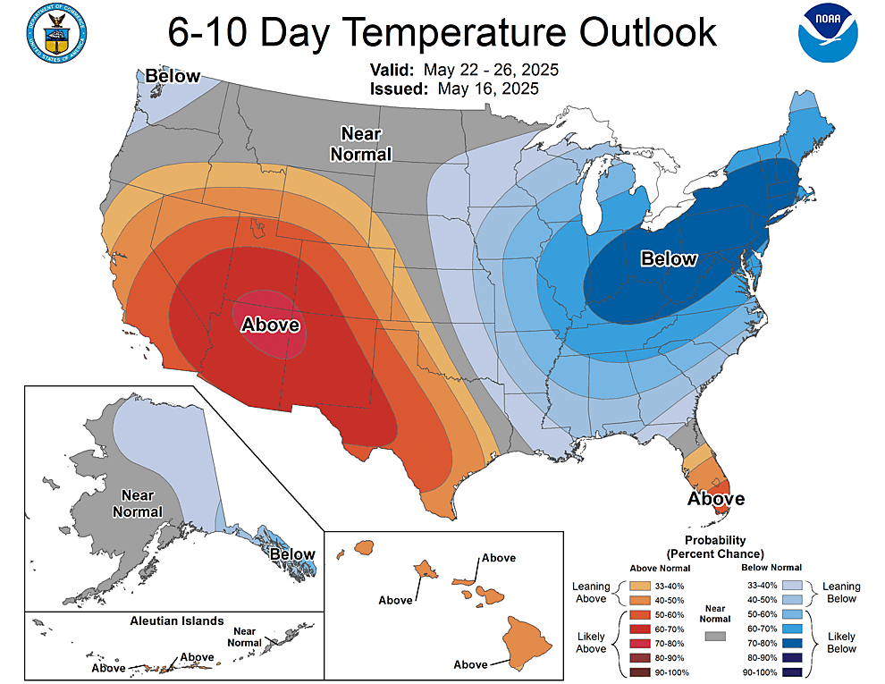 NOAA CPC 6 to 10 Day Temperature Probability Outlook