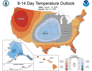 NOAA CPC 8 to 14 Day Temperature Probability Outlook