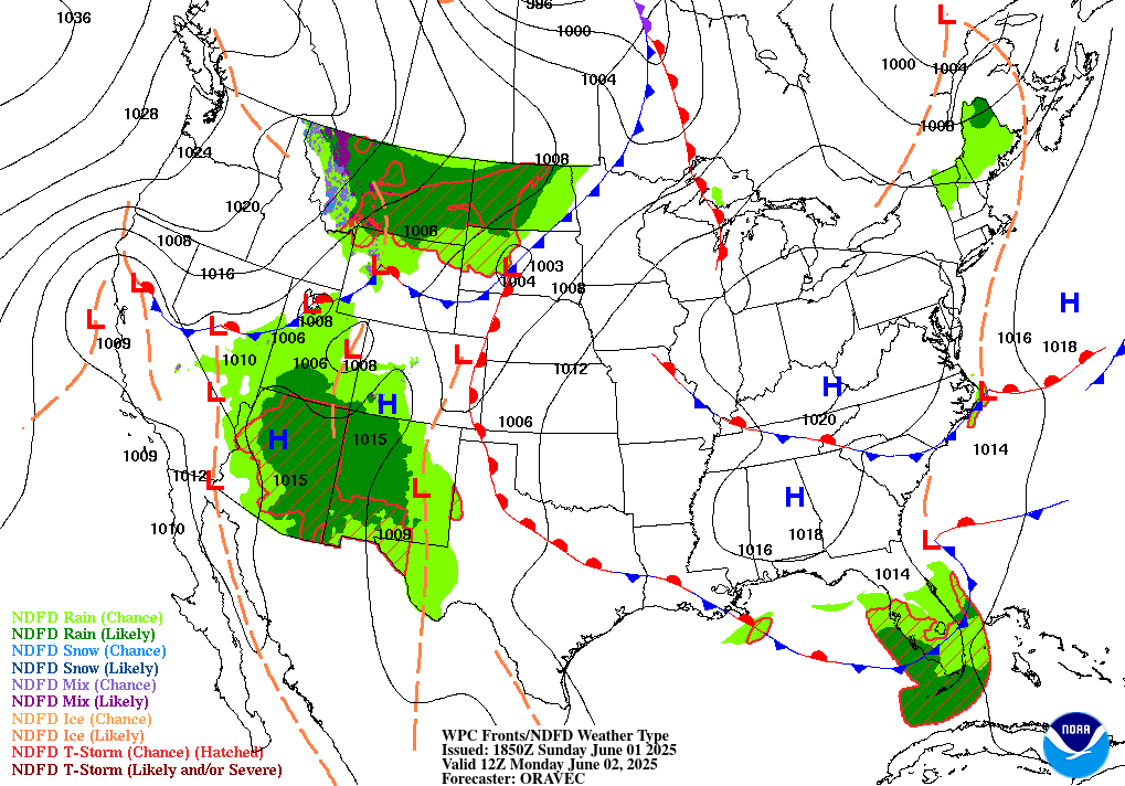 Day 2 (Monday): Forecast Surface Map