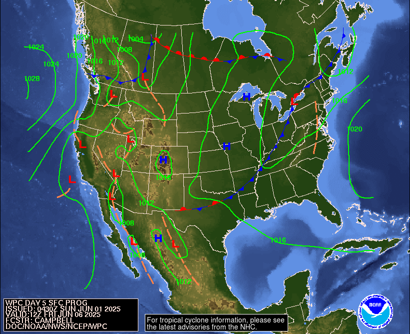 Day 5 (Thursday): Forecast Surface Map