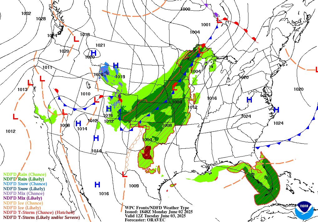 Day 2 (Tuesday): Forecast Surface Map