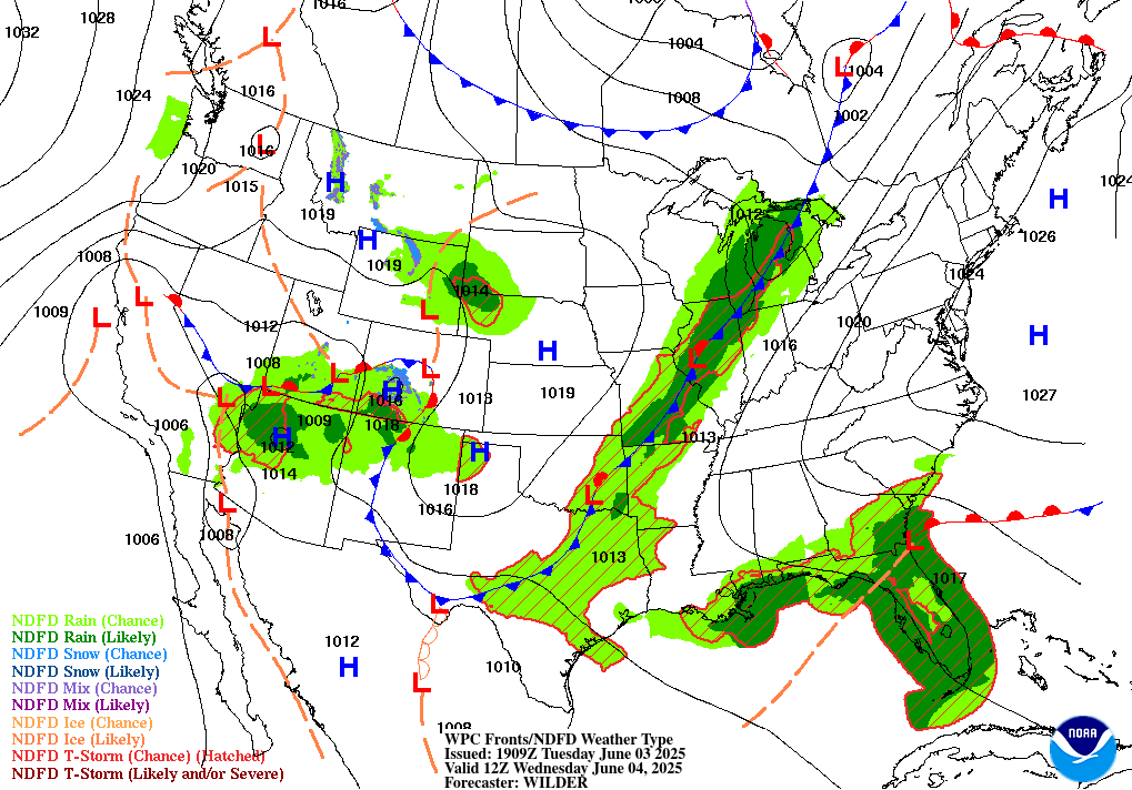 Day 2 (Wednesday): Forecast Surface Map
