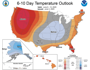 NOAA CPC 6 to 10 Day Temperature Probability Outlook