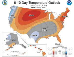 NOAA CPC 6 to 10 Day Temperature Probability Outlook