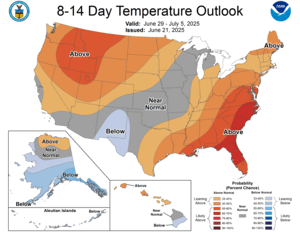 NOAA CPC 8 to 14 Day Temperature Probability Outlook