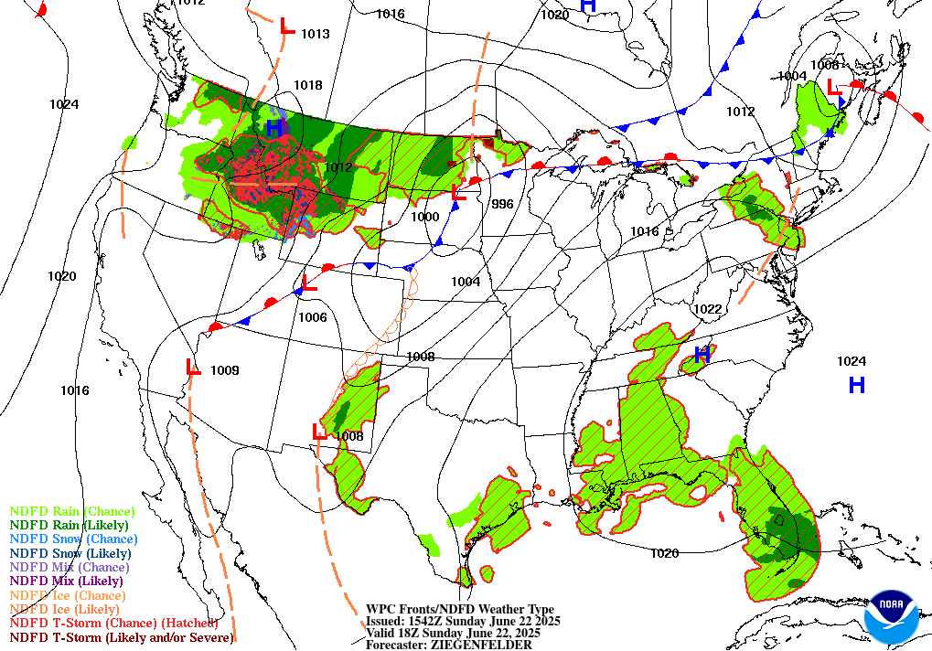 Day 1 (Sunday): Forecast Surface Map