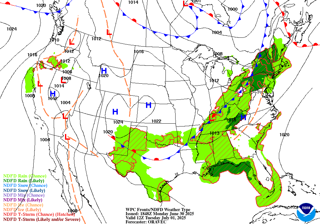 Day 2 (Tuesday): Forecast Surface Map