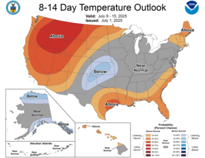 NOAA CPC 8 to 14 Day Temperature Probability Outlook