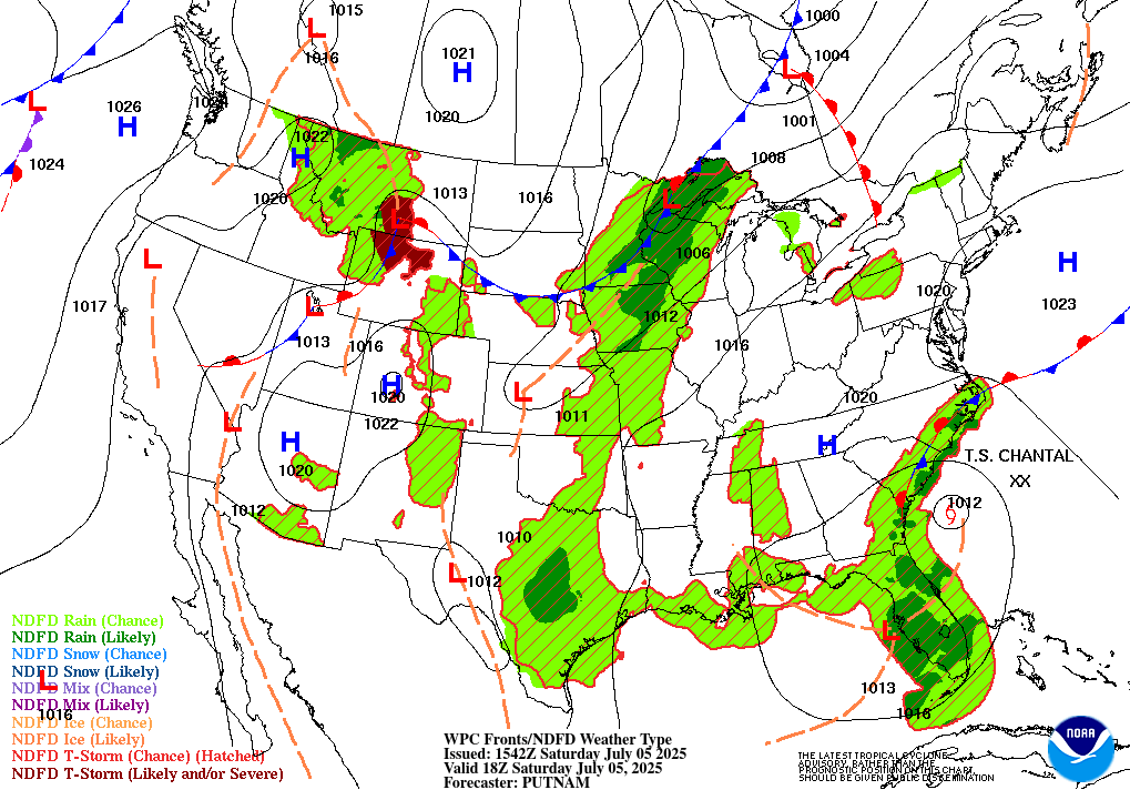 Day 1 (Saturday): Forecast Surface Map