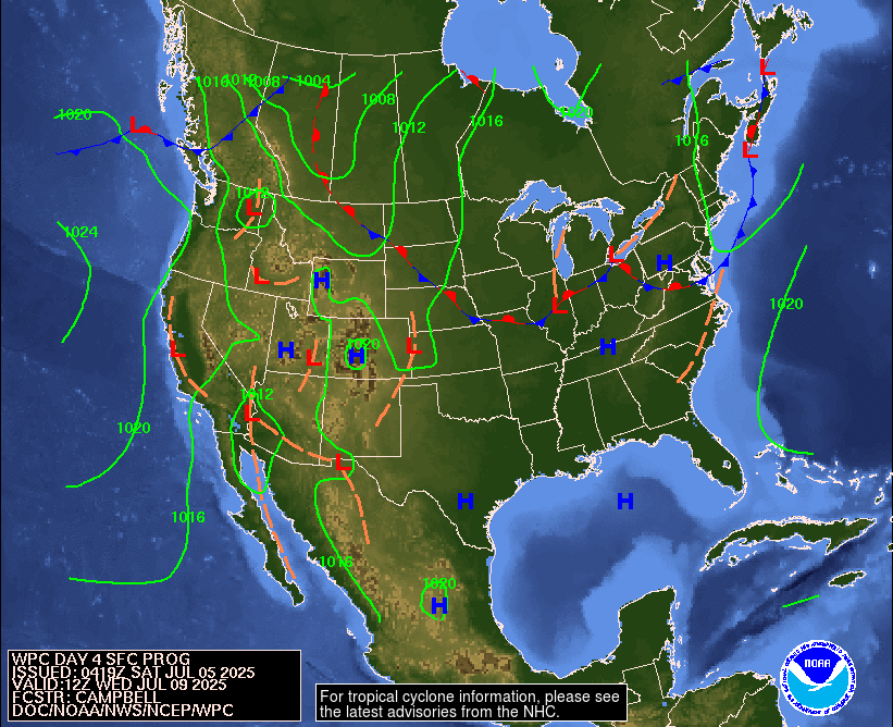 Day 4 (Tuesday): Forecast Surface Map