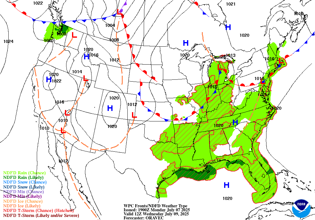 Day 3 (Wednesday): Forecast Surface Map