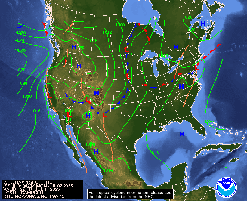Day 4 (Thursday): Forecast Surface Map