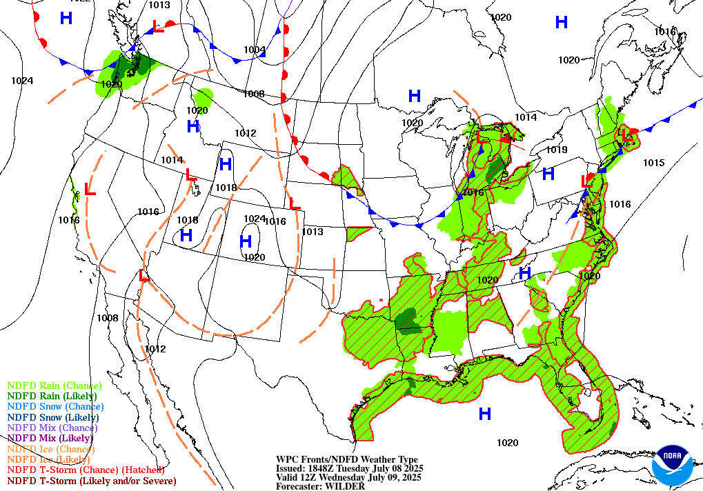 Day 2 (Wednesday): Forecast Surface Map
