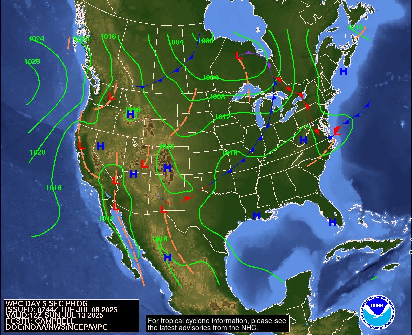 Day 5 (Saturday): Forecast Surface Map
