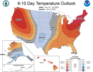 NOAA CPC 6 to 10 Day Temperature Probability Outlook