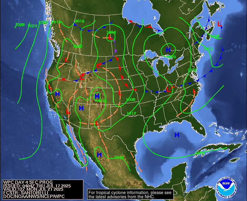 Day 4 (Sunday): Forecast Surface Map