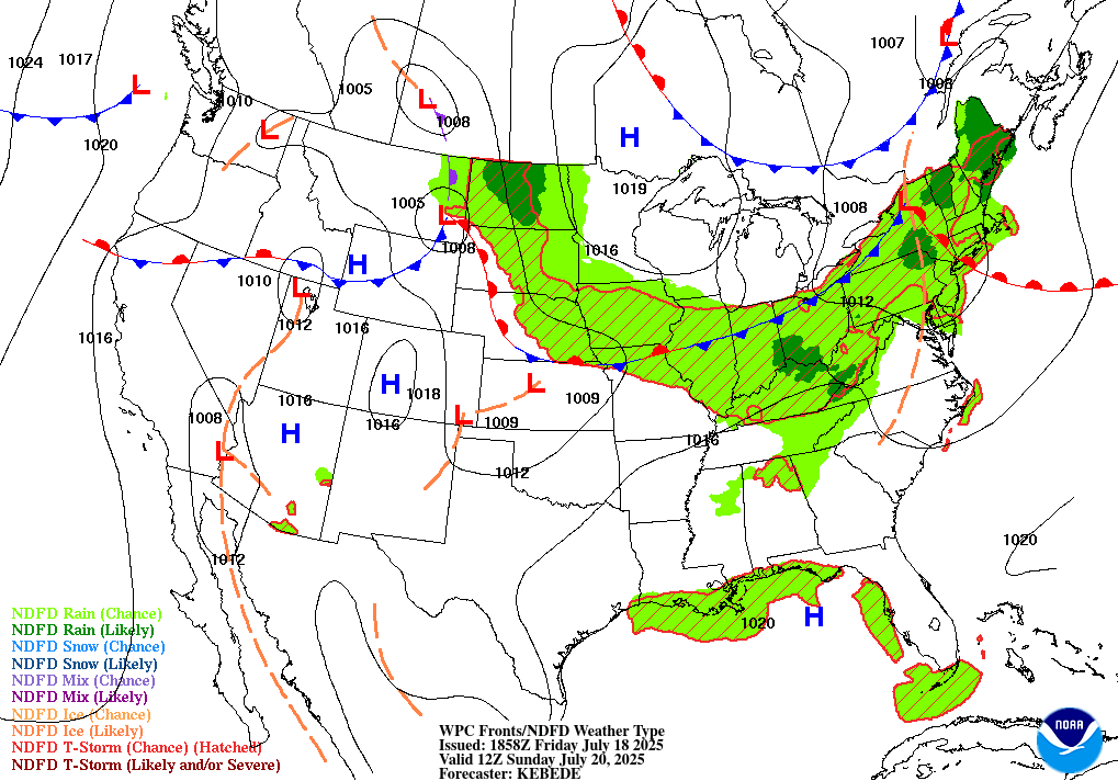 Day 3 (Sunday): Forecast Surface Map
