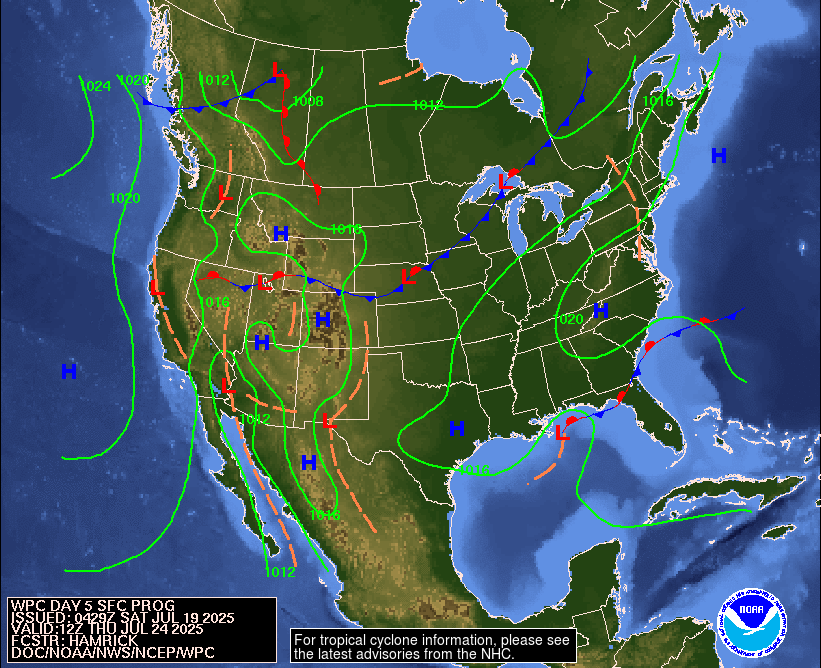 Day 5 (Wednesday): Forecast Surface Map