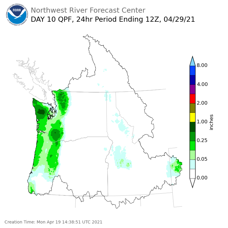 Day 10 (Wednesday): Precipitation Forecast ending Thursday, April 29 at 5 am PDT