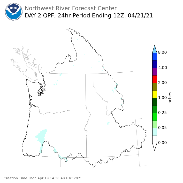 Day 2 (Tuesday): Precipitation Forecast ending Wednesday, April 21 at 5 am PDT